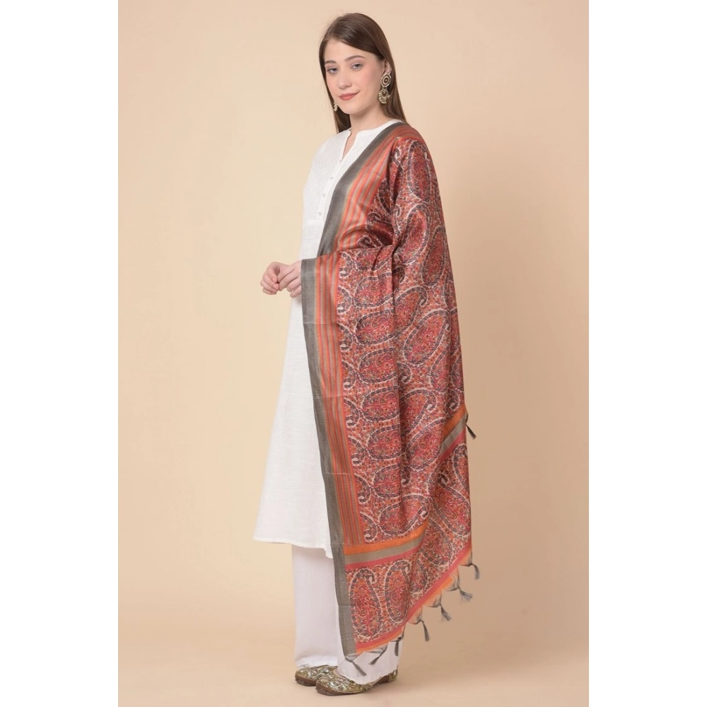 Women's Art Silk Printed Dupatta (Orange, Length: 2.25 to 2.50 Mtr) - Image 2