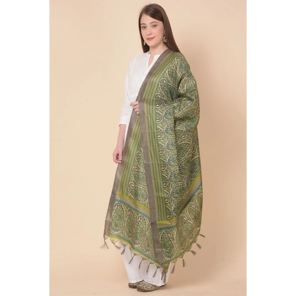 Women's Art Silk Printed Dupatta (Green, Length: 2.25 to 2.50 Mtr) - Image 4