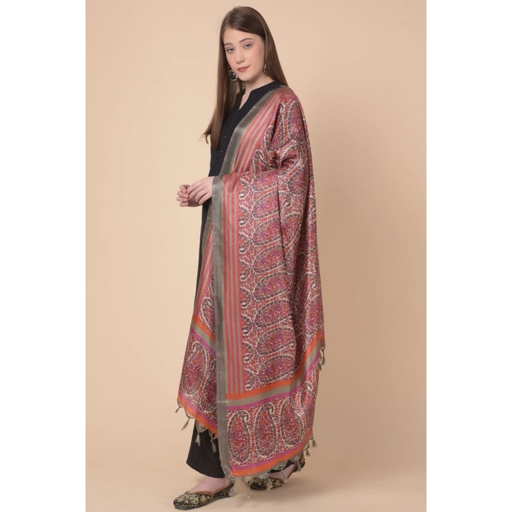 Women's Art Silk Printed Dupatta (Grey, Length: 2.25 to 2.50 Mtr) - Image 3