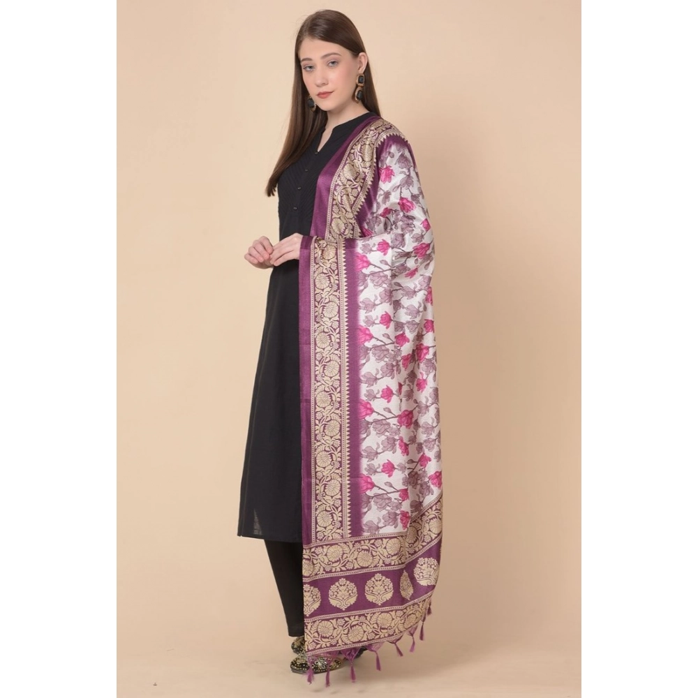 Women's Art Silk Printed Dupatta (Purple, Length: 2.25 to 2.50 Mtr) - Image 4
