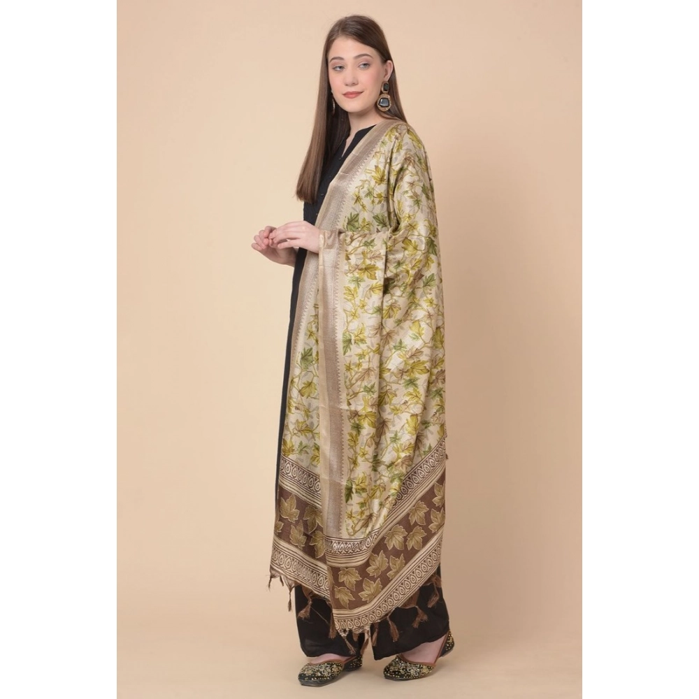 Women's Art Silk Printed Dupatta (Gold, Length: 2.25 to 2.50 Mtr) - Image 3
