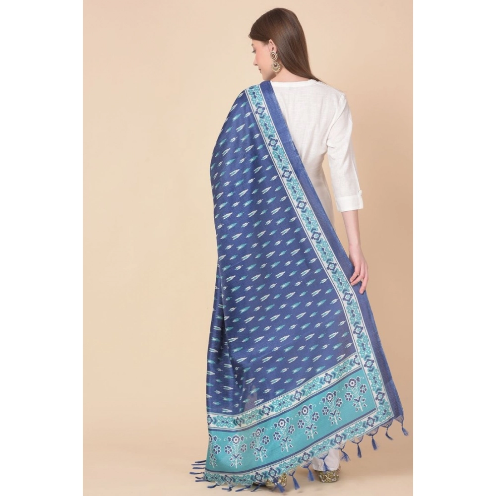 Women's Art Silk Printed Dupatta (Blue, Length: 2.25 to 2.50 Mtr) - Image 4