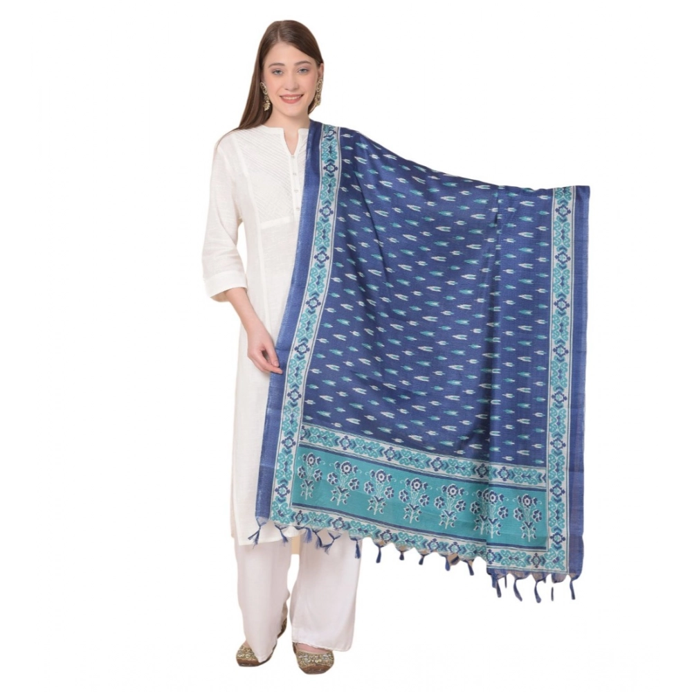 Women's Art Silk Printed Dupatta (Blue, Length: 2.25 to 2.50 Mtr)