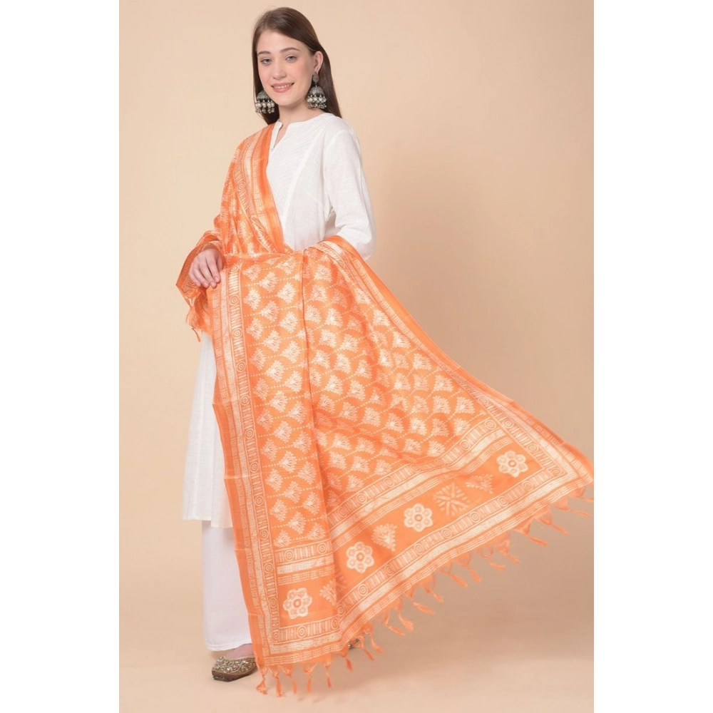 Women's Art Silk Printed Dupatta (Orange, Length: 2.25 to 2.50 Mtr) - Image 3