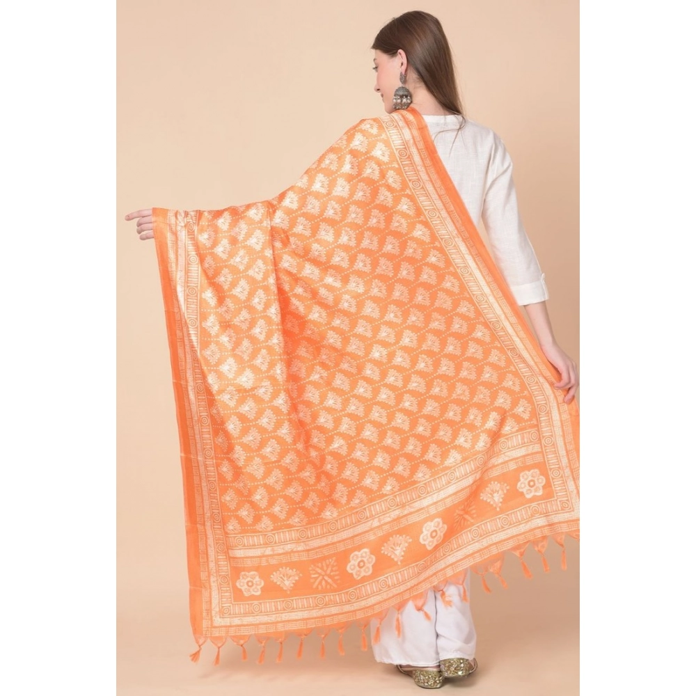 Women's Art Silk Printed Dupatta (Orange, Length: 2.25 to 2.50 Mtr) - Image 5