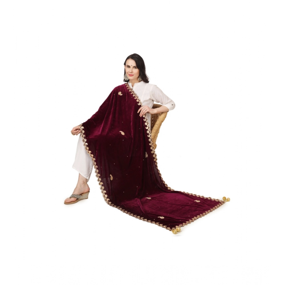 Women's Velvet Gotta Patti Dupatta (Purple, Length: 2.25 to 2.50 Mtr) - Image 2