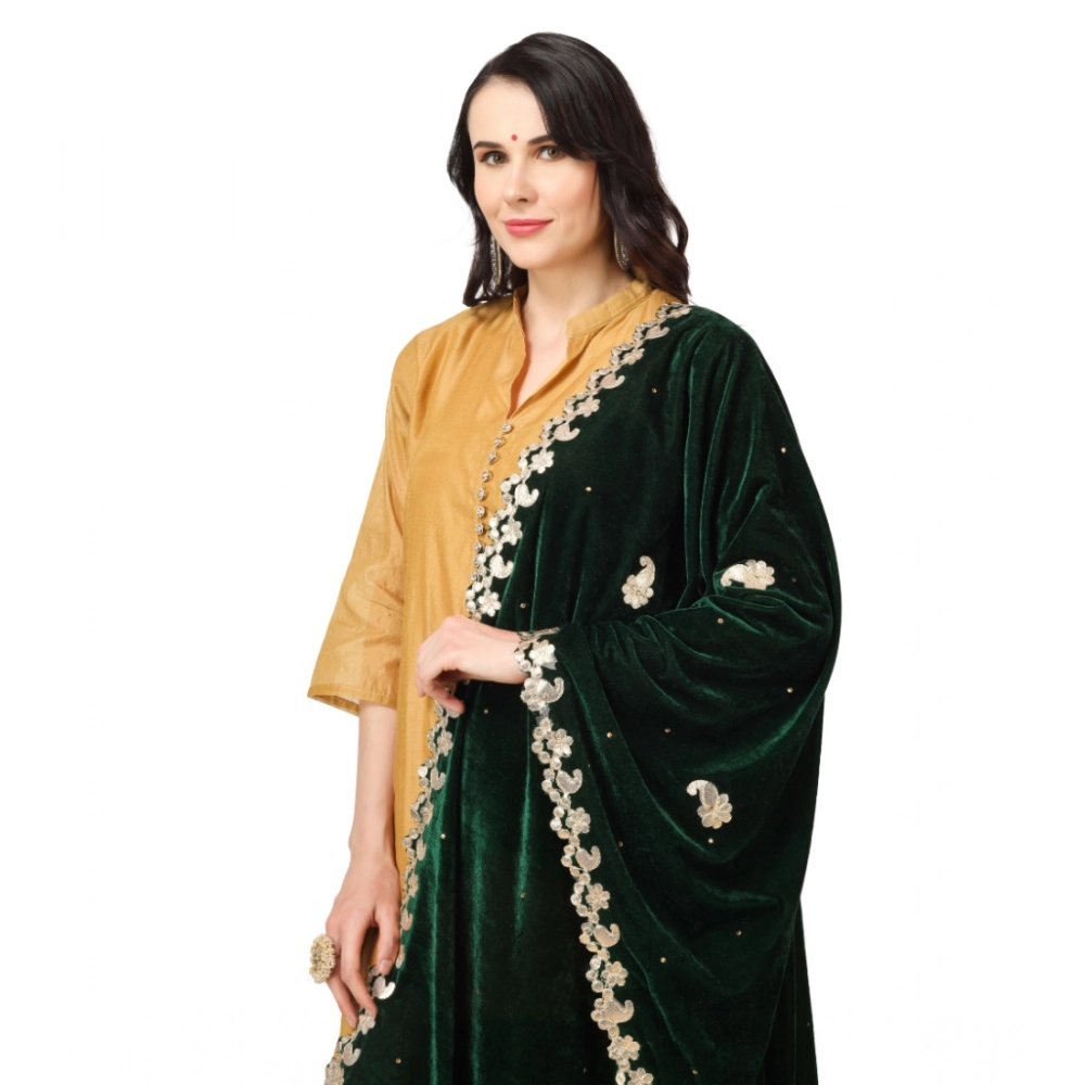 Women's Velvet Gotta Patti Dupatta (Green, Length: 2.25 to 2.50 Mtr) - Image 4