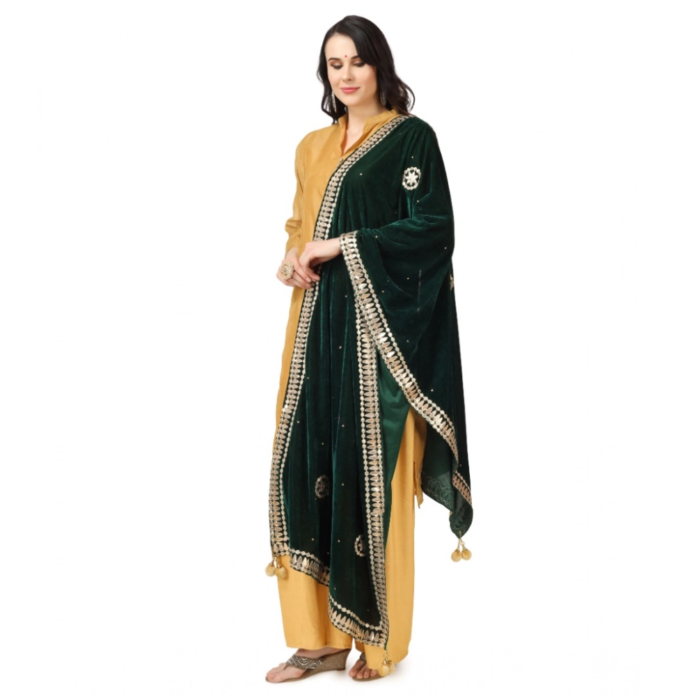 Women's Velvet Gotta Patti Dupatta (Green, Length: 2.25 to 2.50 Mtr) - Image 4