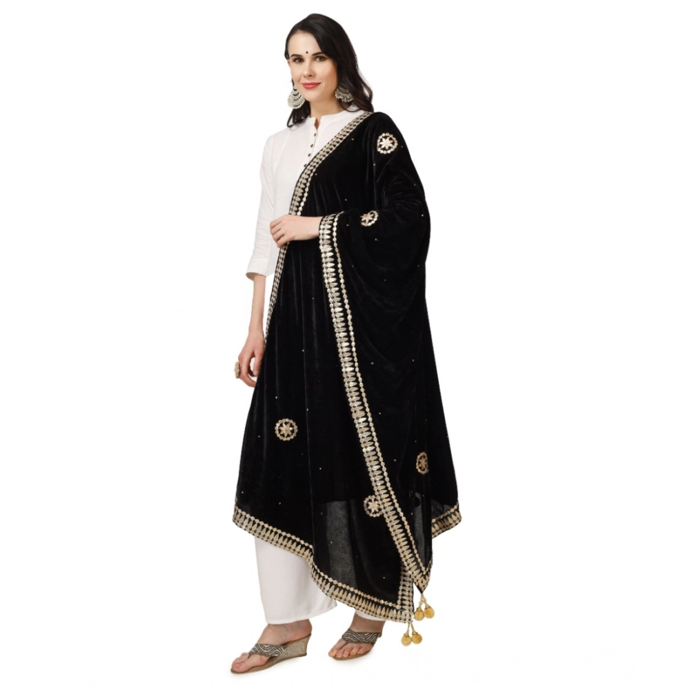 Women's Velvet Gotta Patti Dupatta (Black, Length: 2.25 to 2.50 Mtr) - Image 5