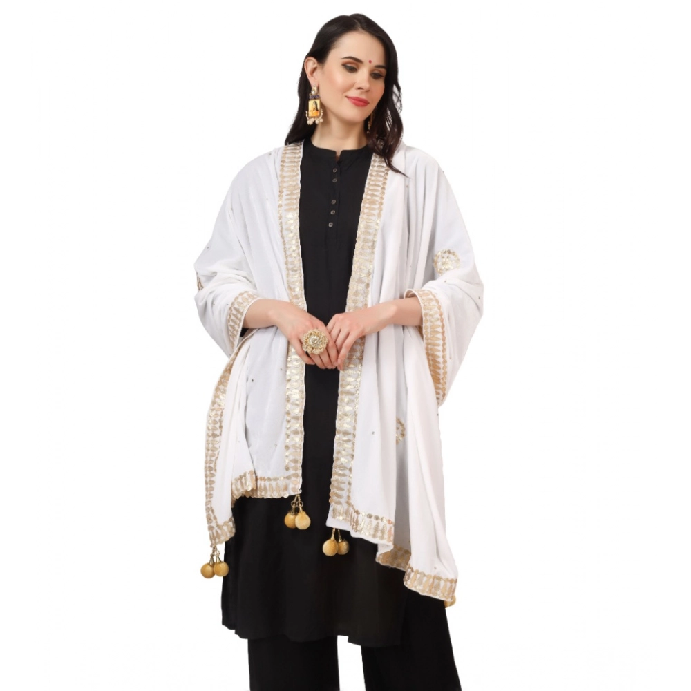 Women's Velvet Gotta Patti Dupatta (White, Length: 2.25 to 2.50 Mtr) - Image 3