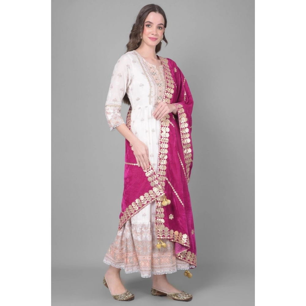 Women's Velvet Gotta Patti Dupatta (Purple, Length: 2.25 to 2.50 Mtr) - Image 2