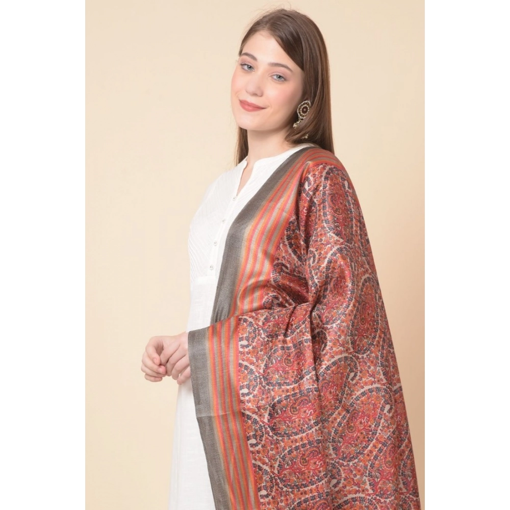 Women's Art Silk Printed Dupatta (Orange, Length: 2.25 to 2.50 Mtr) - Image 3
