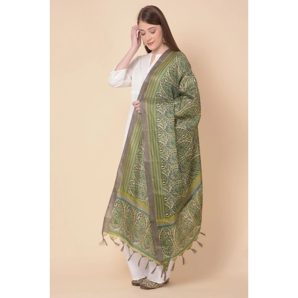 Women's Art Silk Printed Dupatta (Green, Length: 2.25 to 2.50 Mtr) - Image 3