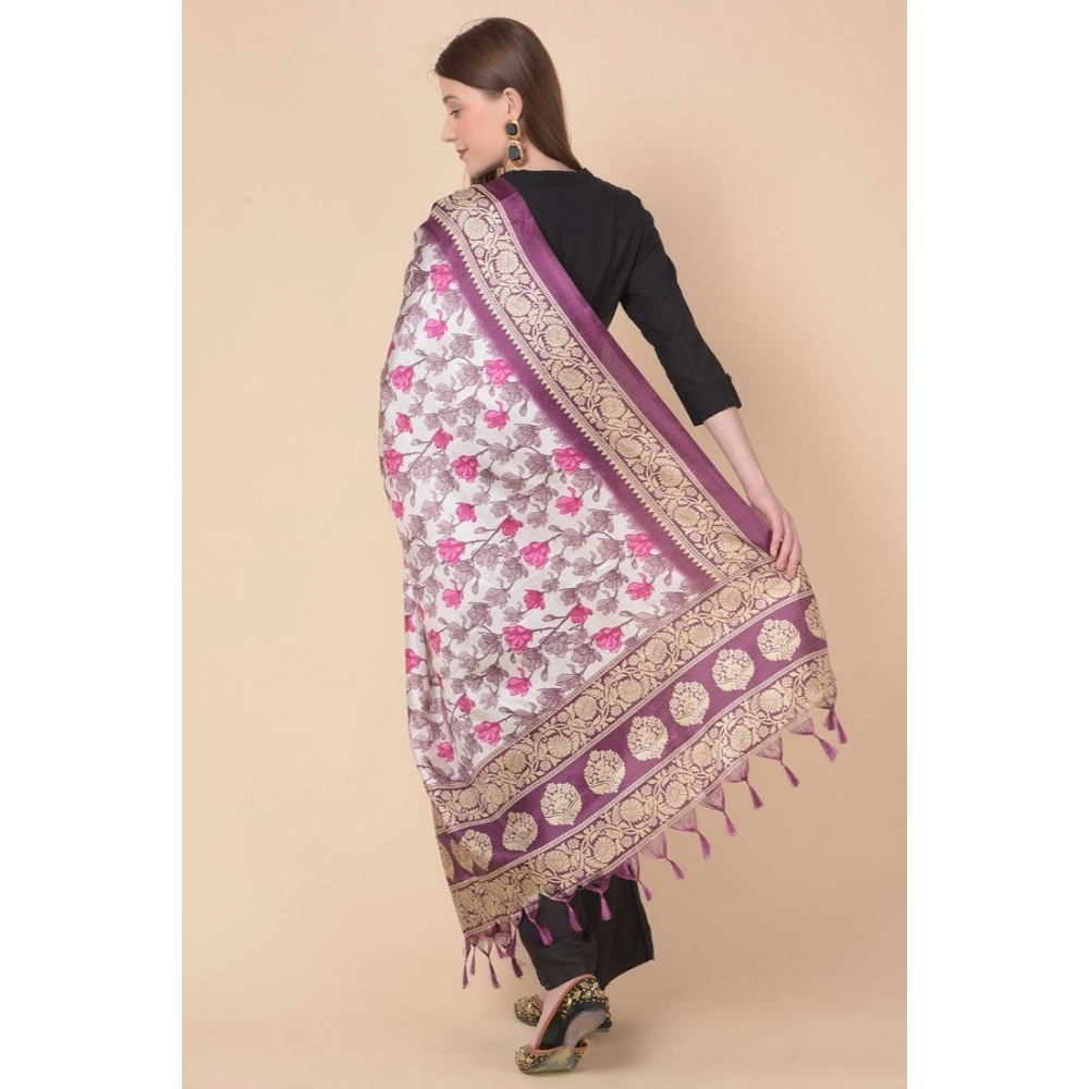 Women's Art Silk Printed Dupatta (Purple, Length: 2.25 to 2.50 Mtr) - Image 5