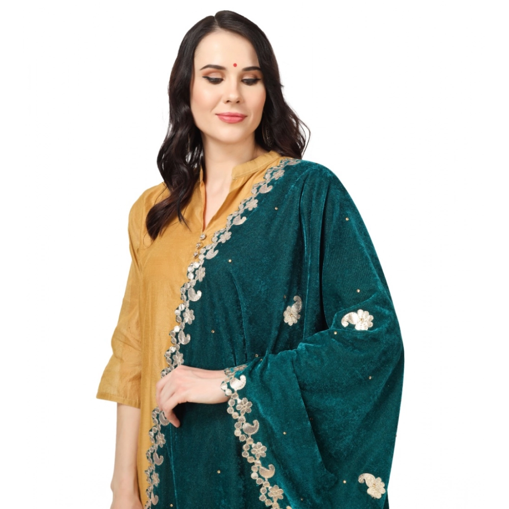 Women's Velvet Gotta Patti Dupatta (Dark Green, Length: 2.25 to 2.50 Mtr) - Image 4