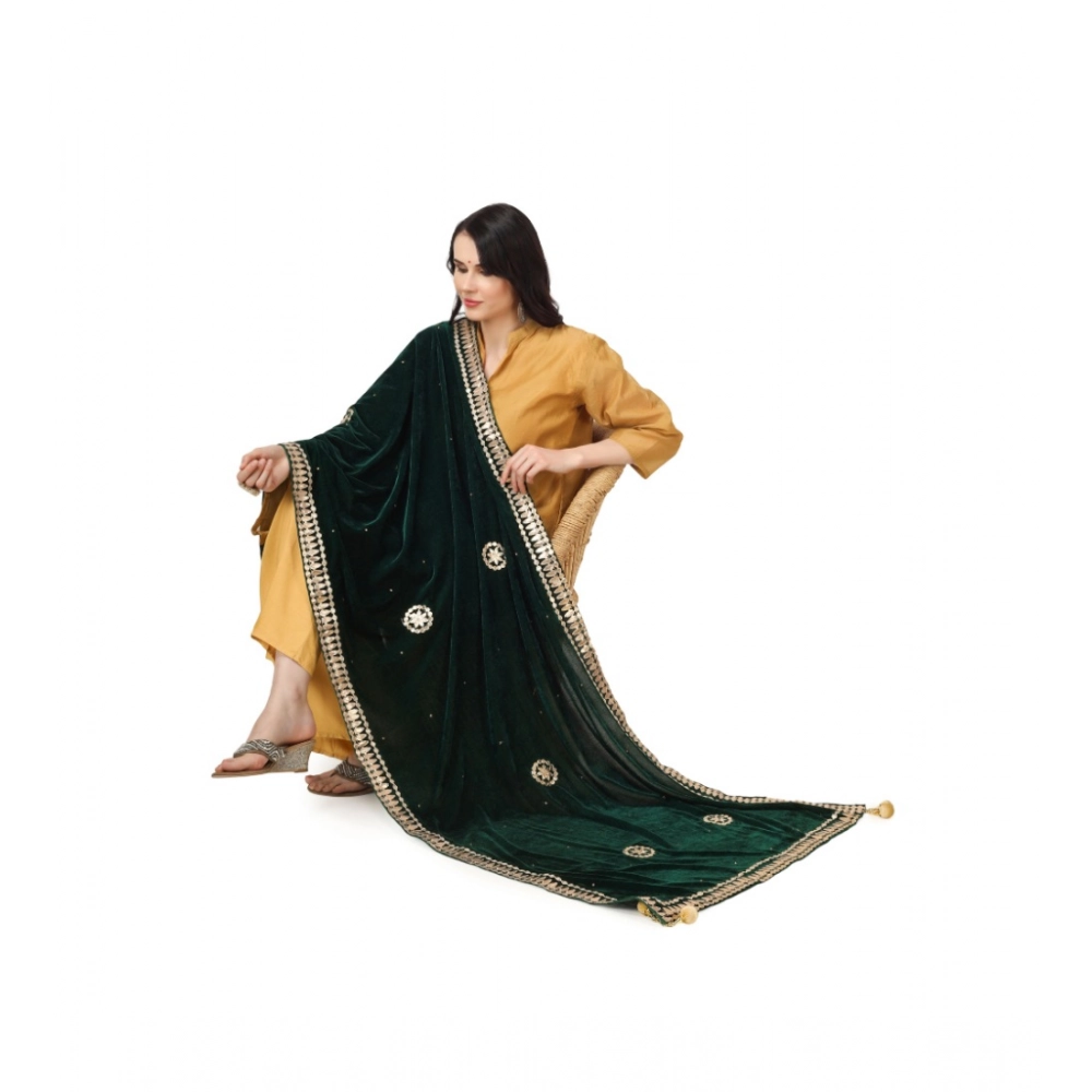 Women's Velvet Gotta Patti Dupatta (Green, Length: 2.25 to 2.50 Mtr) - Image 2