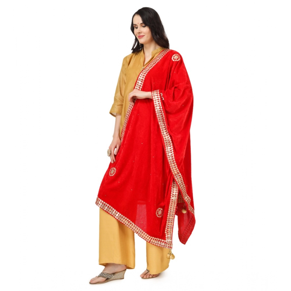 Women's Velvet Gotta Patti Dupatta (Red, Length: 2.25 to 2.50 Mtr) - Image 5