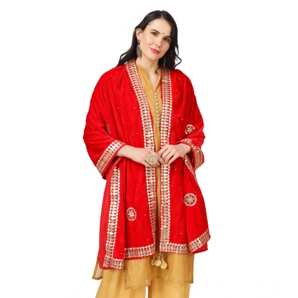 Women's Velvet Gotta Patti Dupatta (Red, Length: 2.25 to 2.50 Mtr) - Image 3