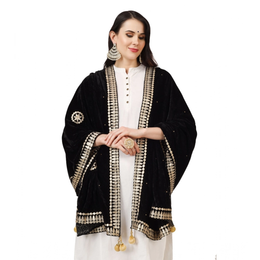 Women's Velvet Gotta Patti Dupatta (Black, Length: 2.25 to 2.50 Mtr) - Image 3