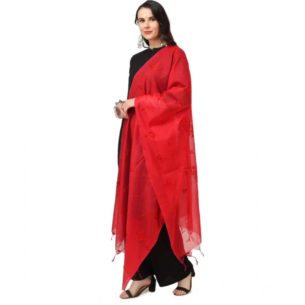 Women's Cotton Embroidered Dupatta (Red, Length: 2.25 to 2.50 Mtr) - Image 2