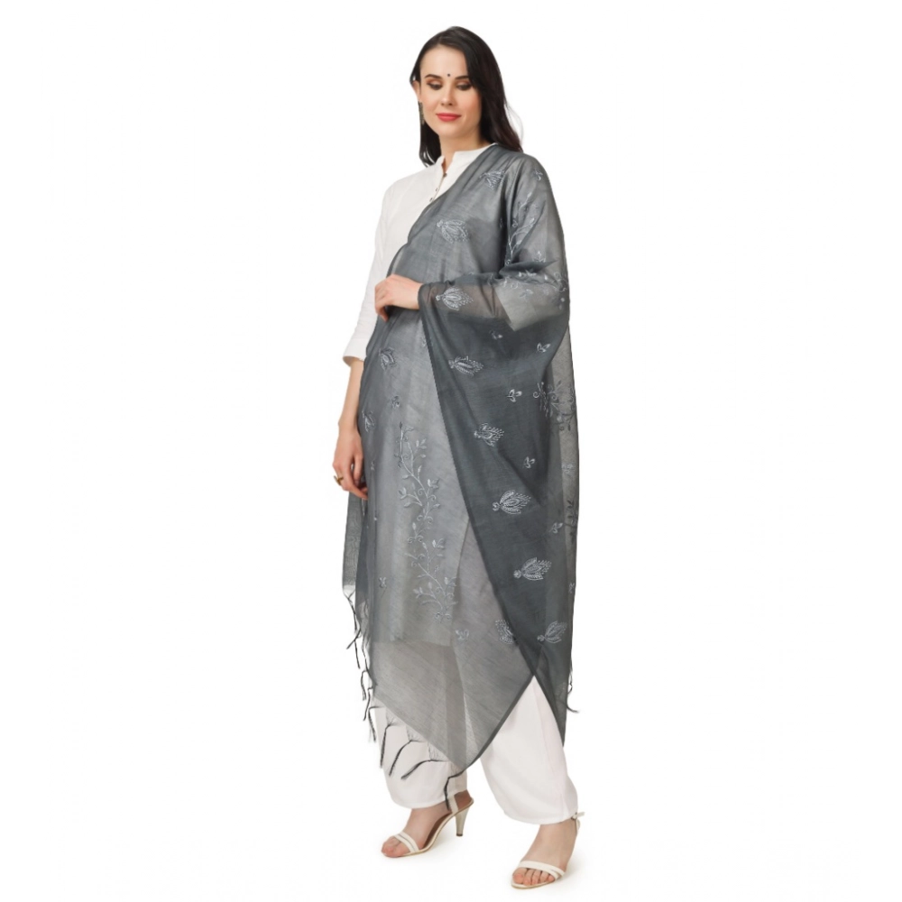 Women's Cotton Embroidered Dupatta (Grey, Length: 2.25 to 2.50 Mtr) - Image 5