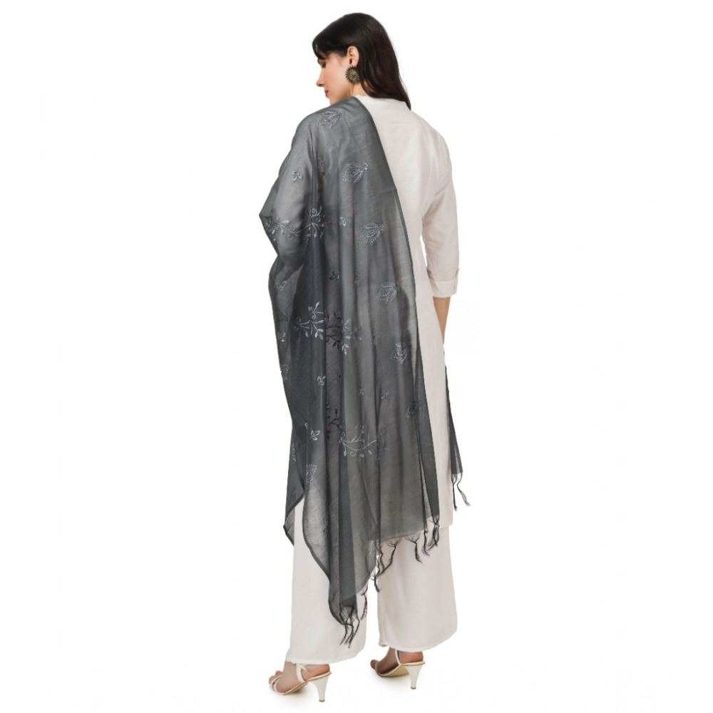 Women's Cotton Embroidered Dupatta (Grey, Length: 2.25 to 2.50 Mtr) - Image 3