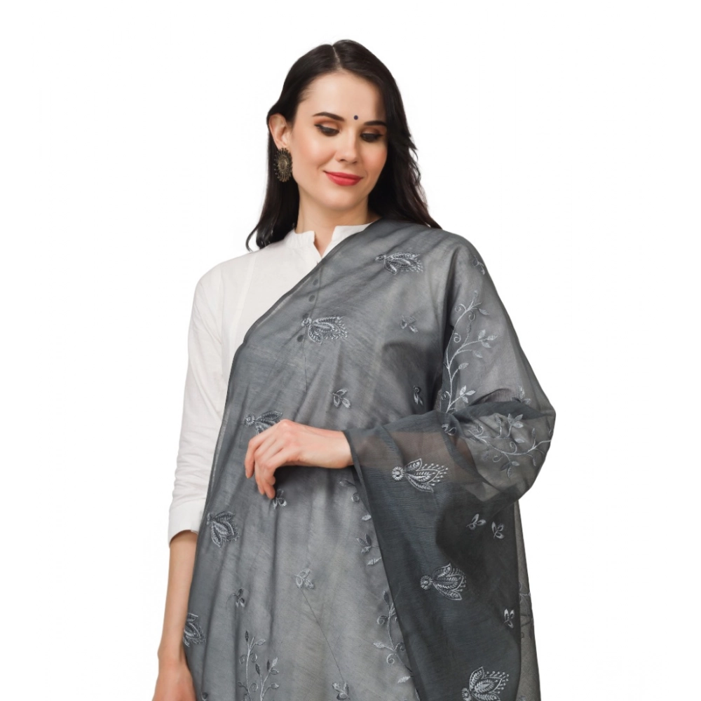 Women's Cotton Embroidered Dupatta (Grey, Length: 2.25 to 2.50 Mtr) - Image 4