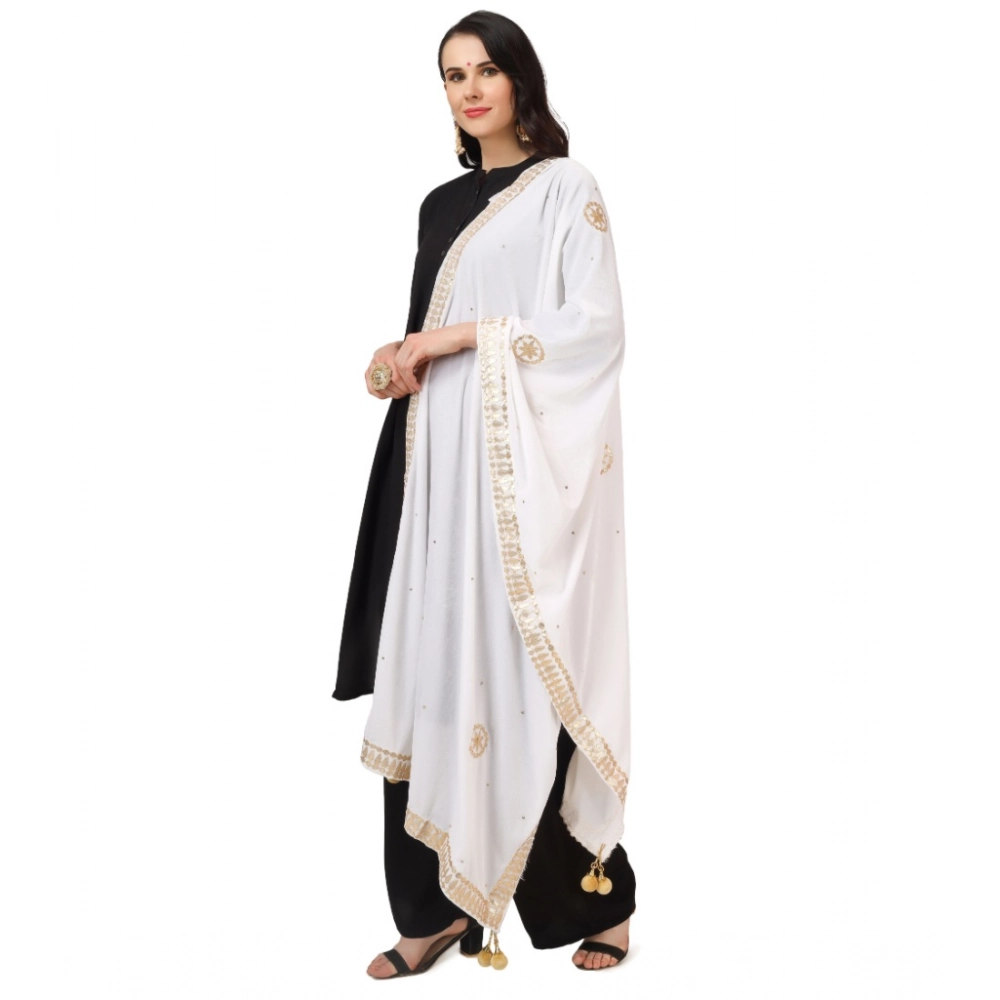 Women's Velvet Gotta Patti Dupatta (White, Length: 2.25 to 2.50 Mtr) - Image 5