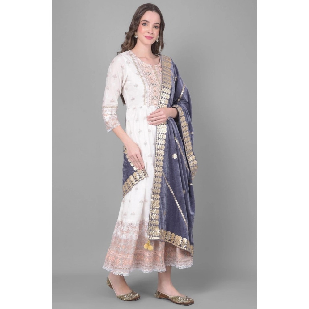 Women's Velvet Gotta Patti Dupatta (Grey, Length: 2.25 to 2.50 Mtr) - Image 3