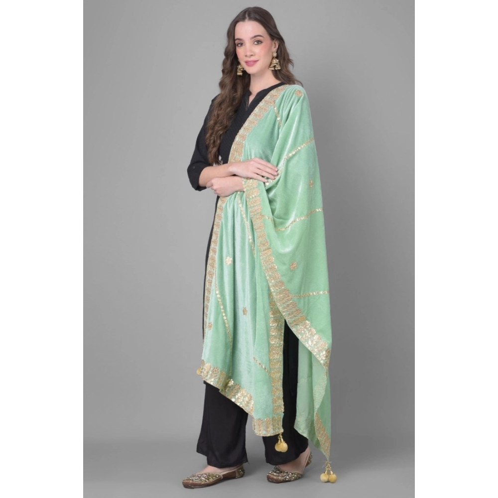 Women's Velvet Gotta Patti Dupatta (Sea Green, Length: 2.25 to 2.50 Mtr) - Image 2