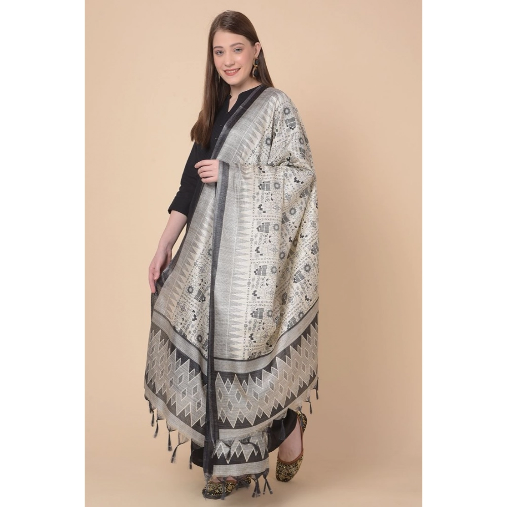 Women's Art Silk Printed Dupatta (Black, Length: 2.25 to 2.50 Mtr) - Image 2