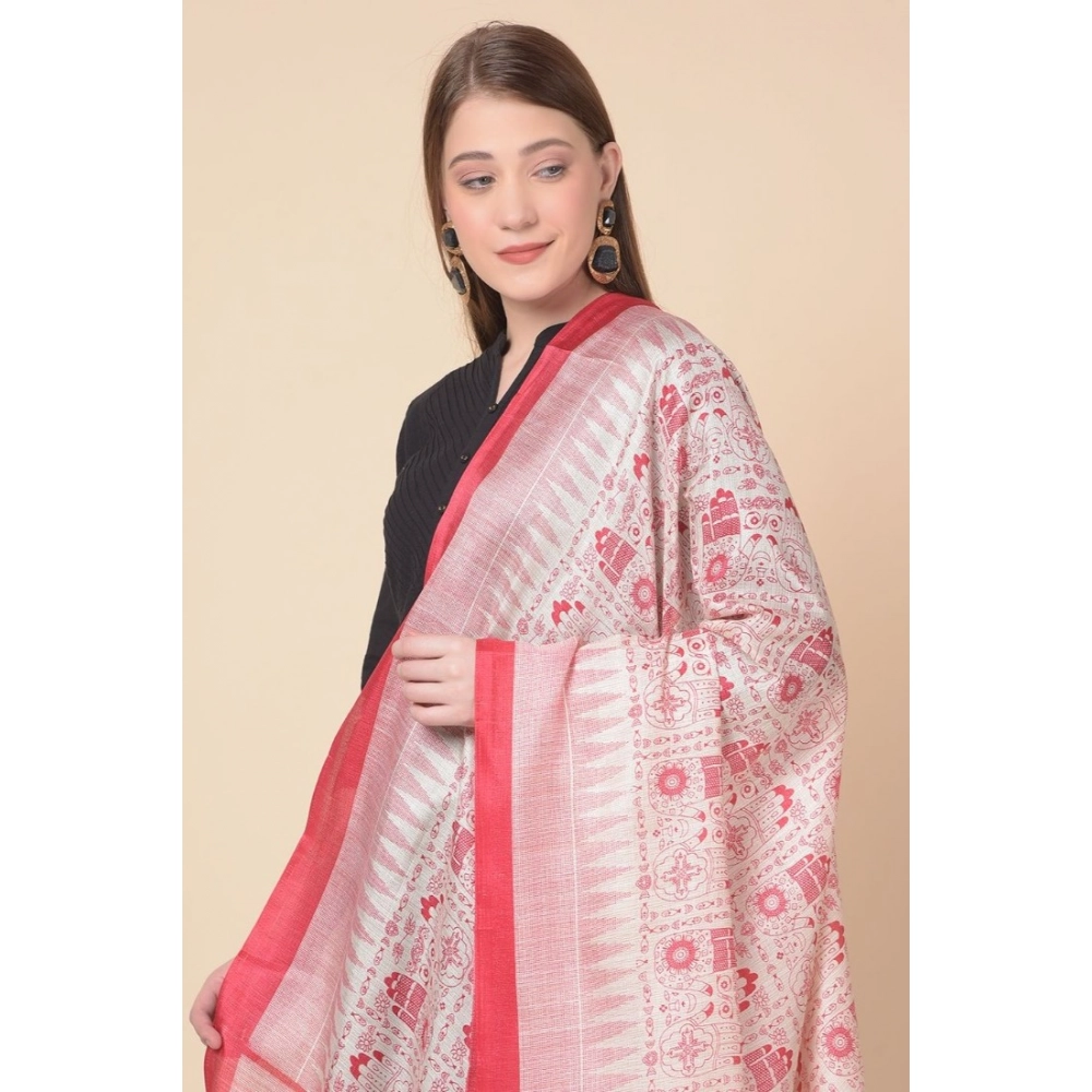 Women's Art Silk Printed Dupatta (Red, Length: 2.25 to 2.50 Mtr) - Image 3