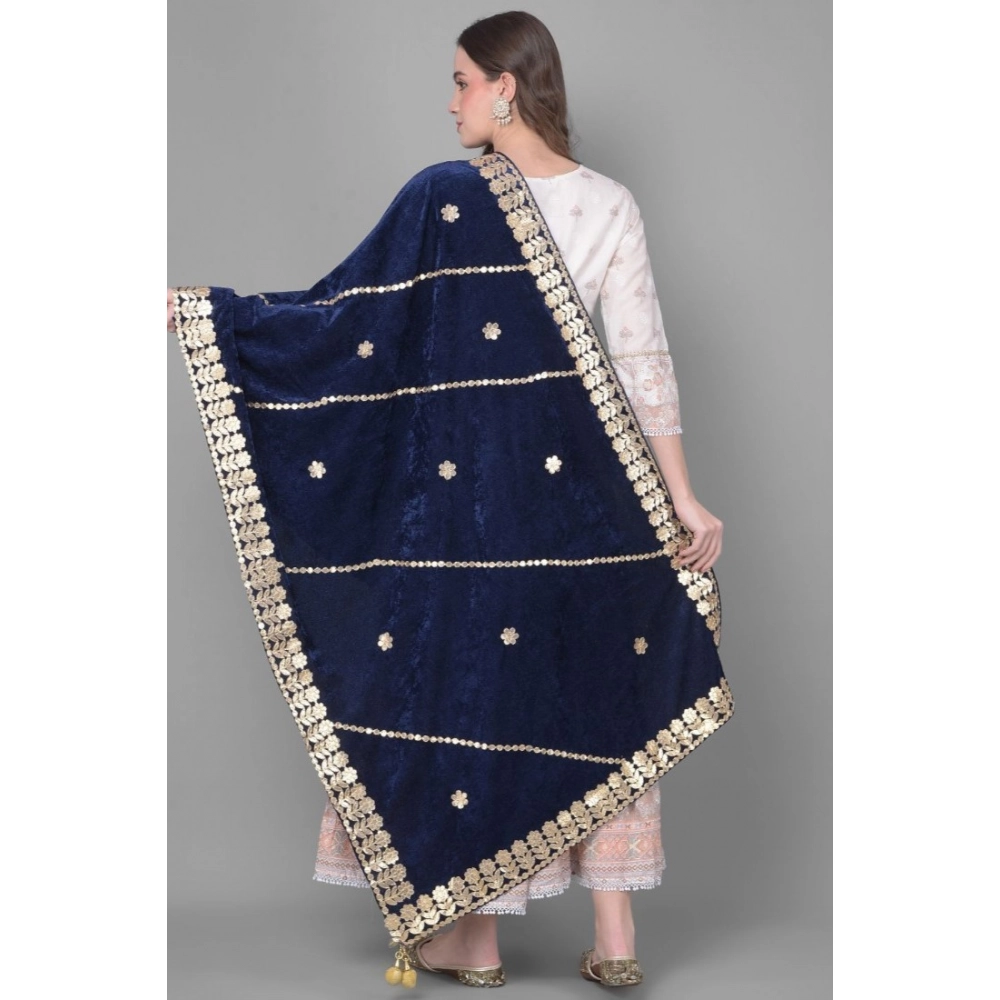 Women's Velvet Gotta Patti Dupatta (Navy, Length: 2.25 to 2.50 Mtr) - Image 4