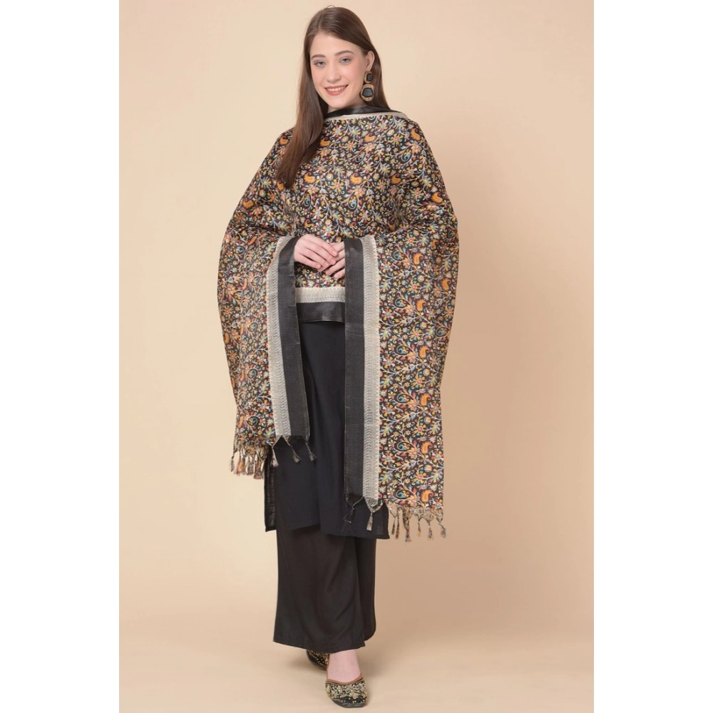 Women's Art Silk Printed Dupatta (Black, Length: 2.25 to 2.50 Mtr) - Image 2
