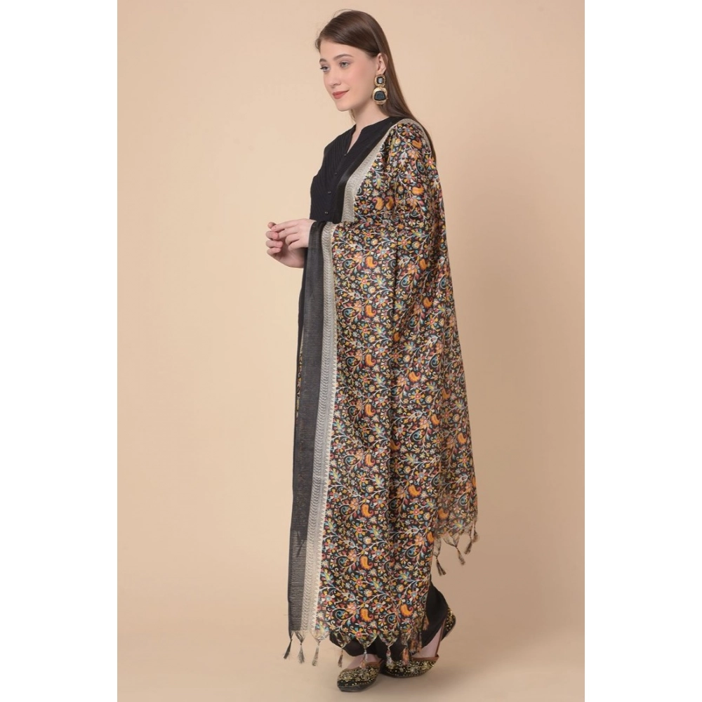 Women's Art Silk Printed Dupatta (Black, Length: 2.25 to 2.50 Mtr) - Image 4