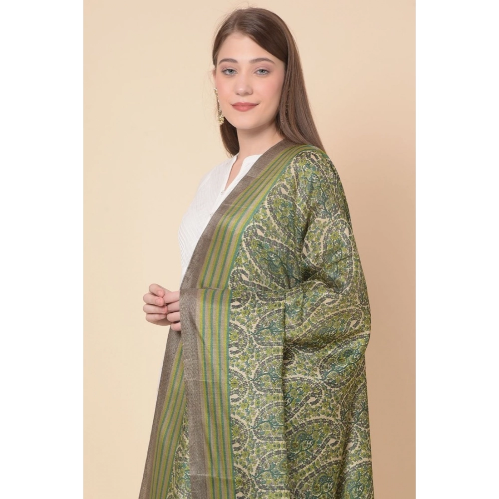 Women's Art Silk Printed Dupatta (Green, Length: 2.25 to 2.50 Mtr) - Image 2