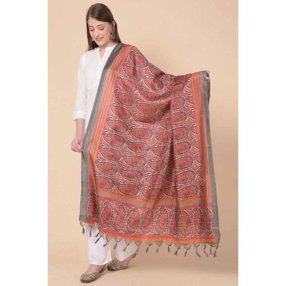 Women's Art Silk Printed Dupatta (Orange, Length: 2.25 to 2.50 Mtr) - Image 5