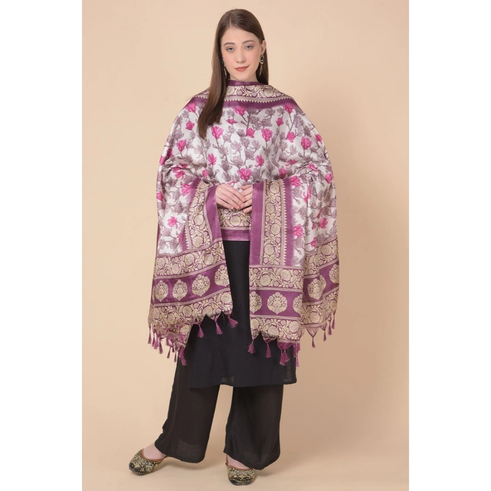 Women's Art Silk Printed Dupatta (Purple, Length: 2.25 to 2.50 Mtr) - Image 2
