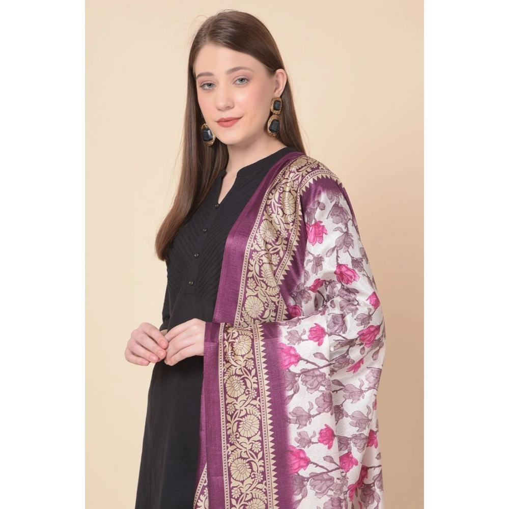 Women's Art Silk Printed Dupatta (Purple, Length: 2.25 to 2.50 Mtr) - Image 3