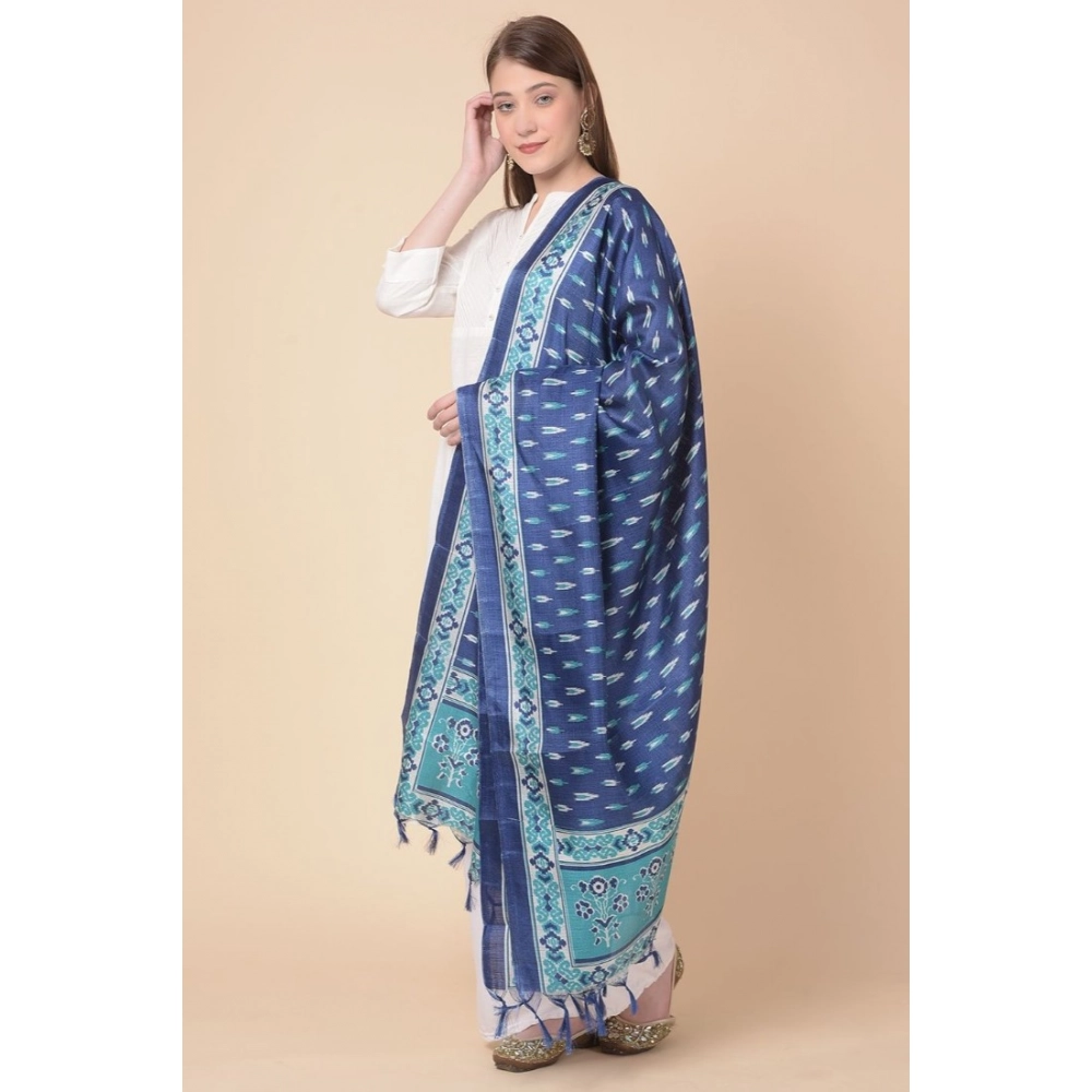 Women's Art Silk Printed Dupatta (Blue, Length: 2.25 to 2.50 Mtr) - Image 3