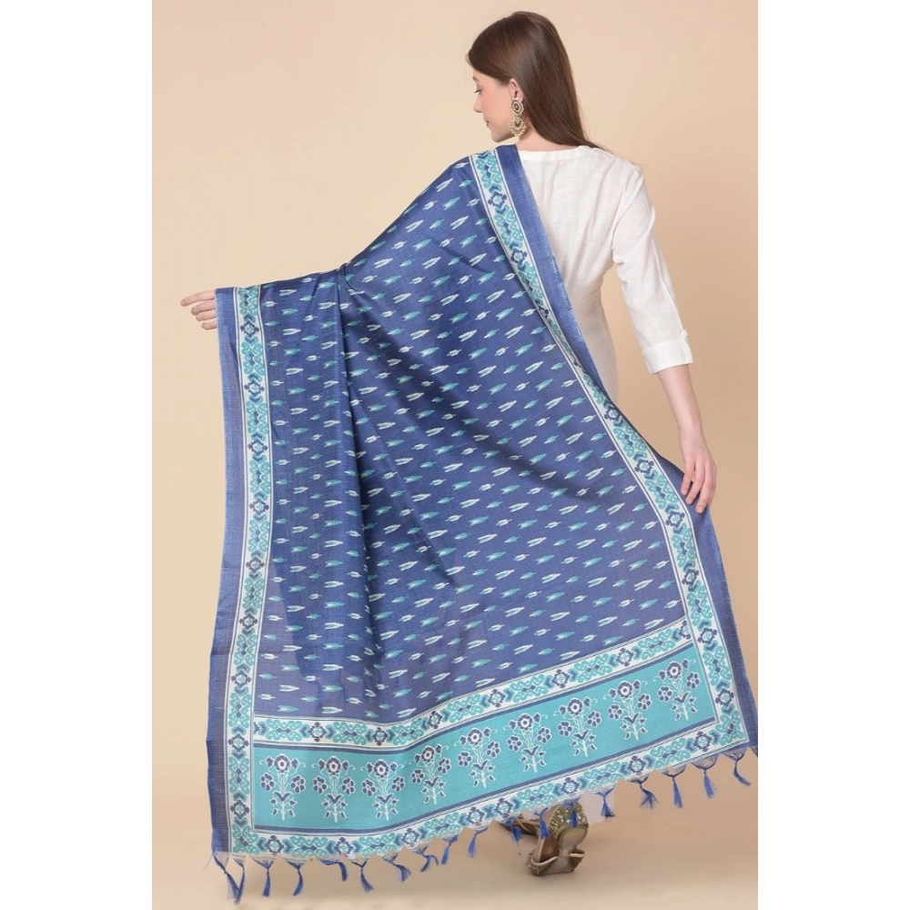 Women's Art Silk Printed Dupatta (Blue, Length: 2.25 to 2.50 Mtr) - Image 5