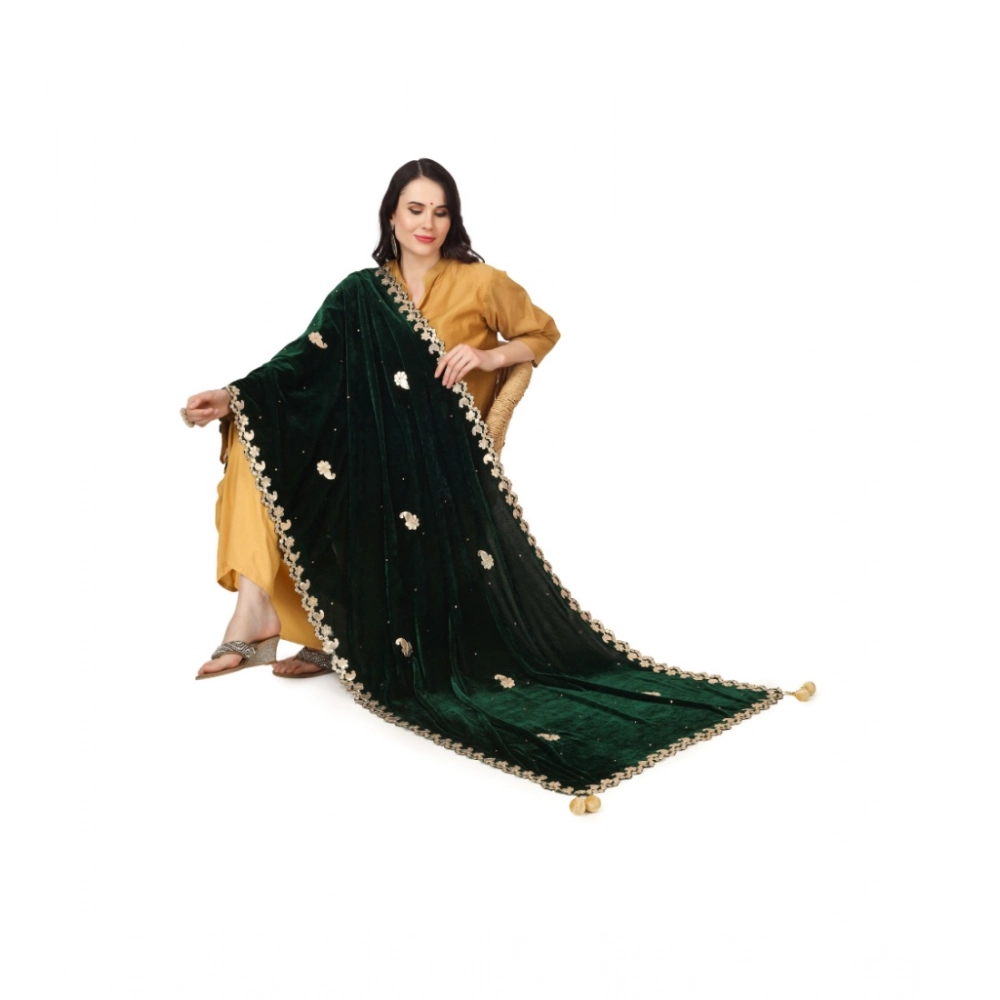 Women's Velvet Gotta Patti Dupatta (Green, Length: 2.25 to 2.50 Mtr) - Image 2