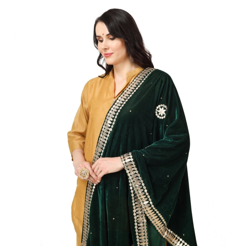 Women's Velvet Gotta Patti Dupatta (Green, Length: 2.25 to 2.50 Mtr) - Image 5