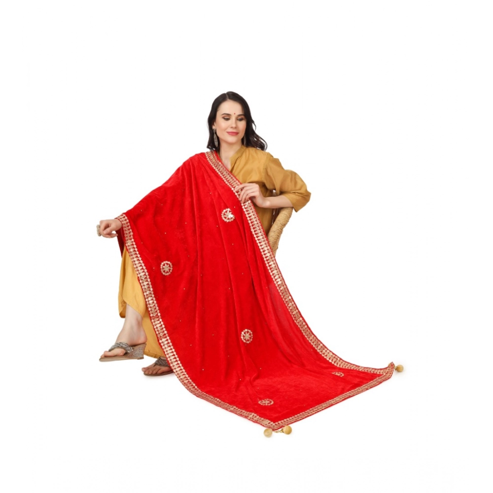 Women's Velvet Gotta Patti Dupatta (Red, Length: 2.25 to 2.50 Mtr) - Image 2
