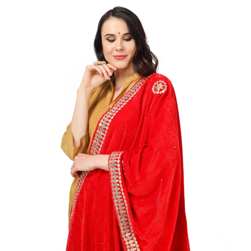 Women's Velvet Gotta Patti Dupatta (Red, Length: 2.25 to 2.50 Mtr) - Image 4