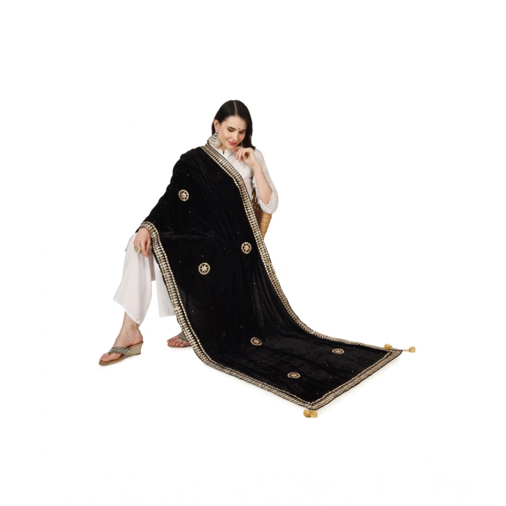 Women's Velvet Gotta Patti Dupatta (Black, Length: 2.25 to 2.50 Mtr) - Image 2
