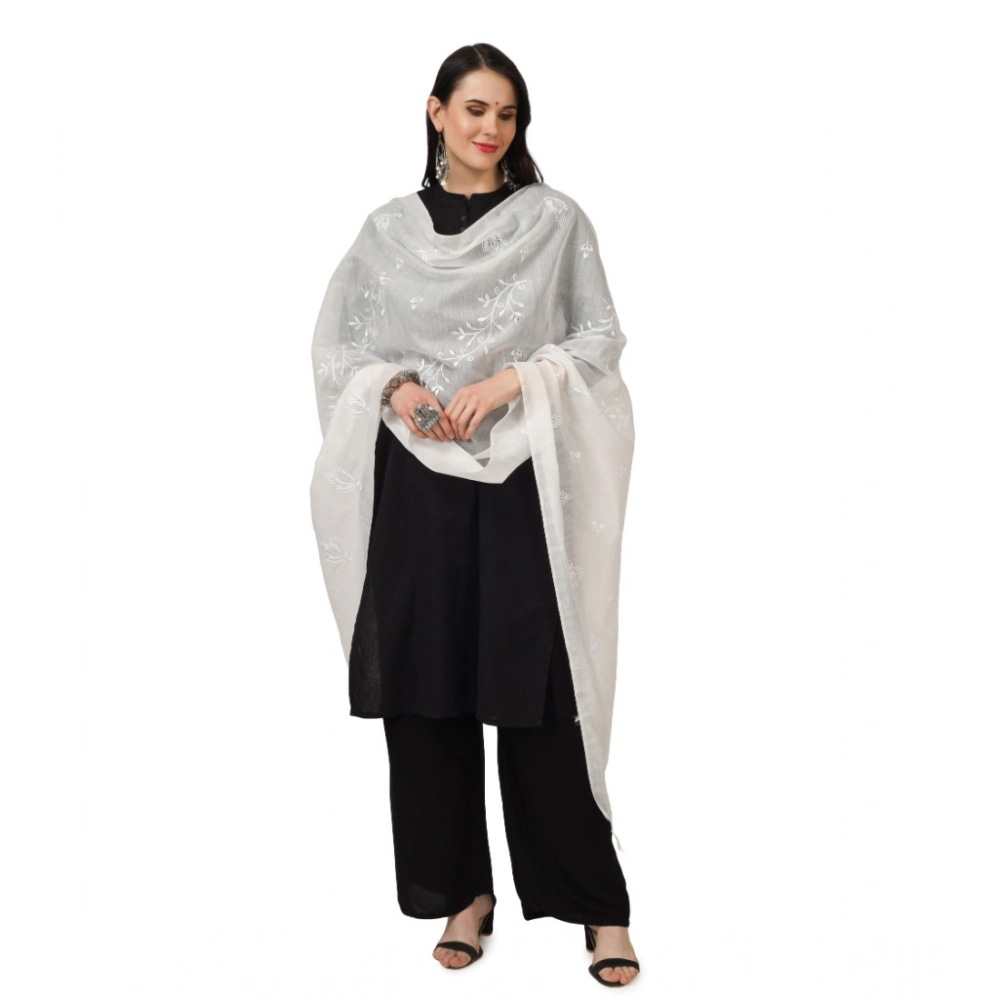 Women's Cotton Embroidered Dupatta (White, Length: 2.25 to 2.50 Mtr) - Image 2