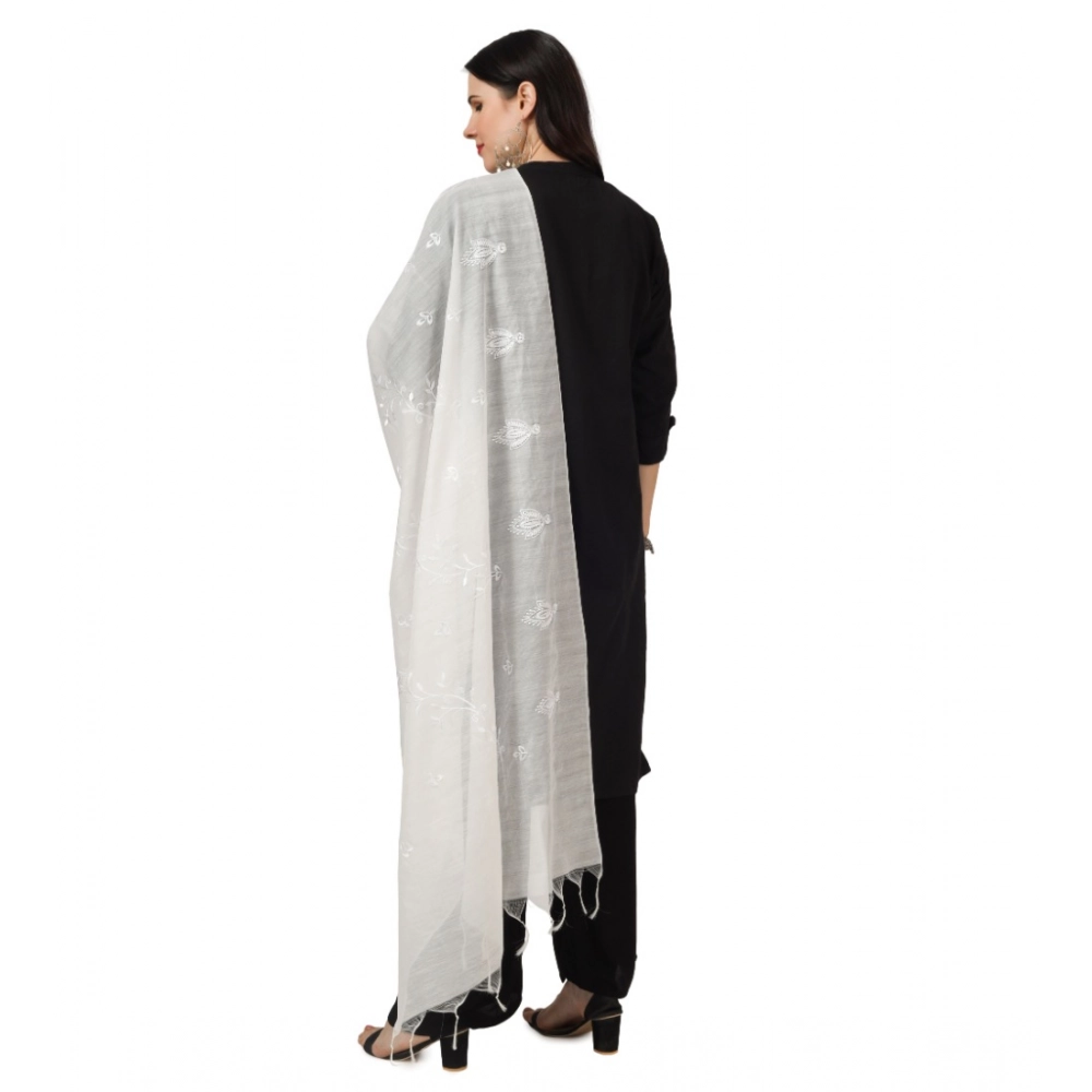 Women's Cotton Embroidered Dupatta (White, Length: 2.25 to 2.50 Mtr) - Image 3