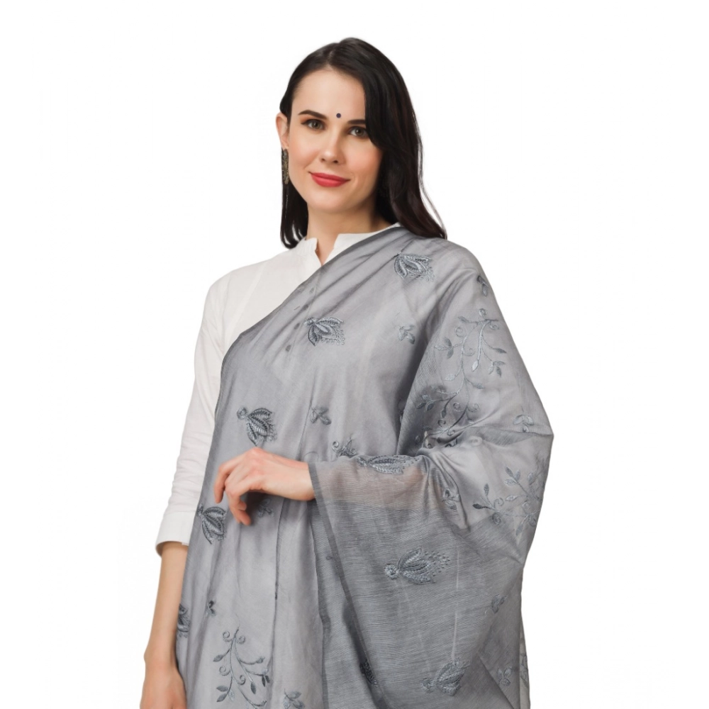 Women's Cotton Embroidered Dupatta (Grey, Length: 2.25 to 2.50 Mtr) - Image 4