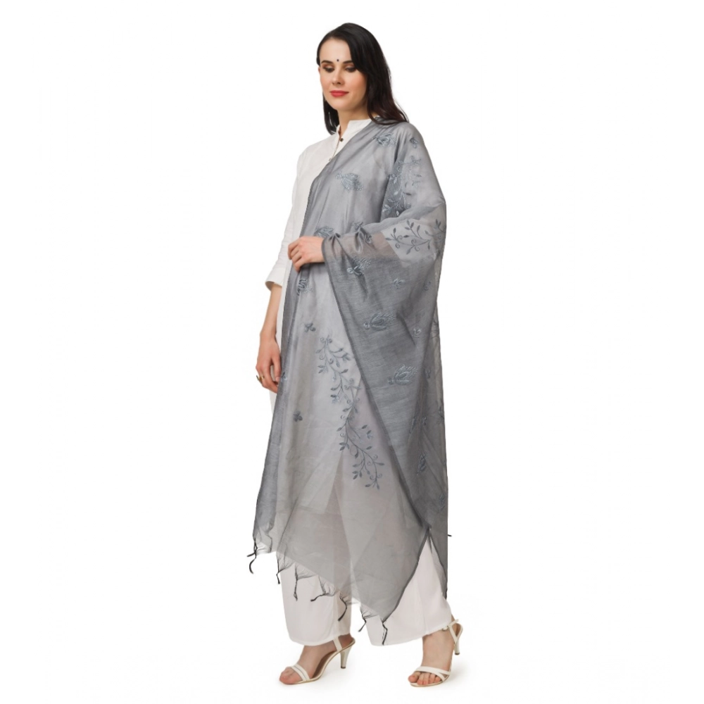 Women's Cotton Embroidered Dupatta (Grey, Length: 2.25 to 2.50 Mtr) - Image 5